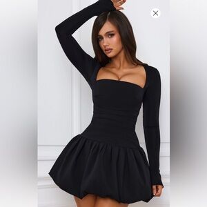 NWOT Long-Sleeve Bubble Hem Mini Dress in Black